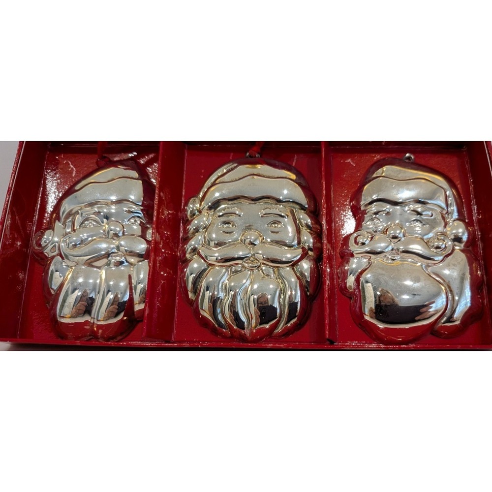 Royal Limited 1997 Silver Plated Santa Claus Ornaments Set of 3 Home Holidays